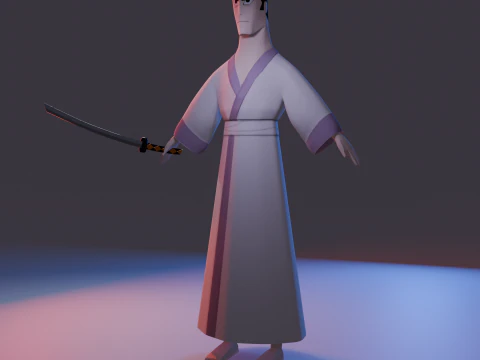 Samurai Jack Low Poly Game - Ready Rigged 3D Model