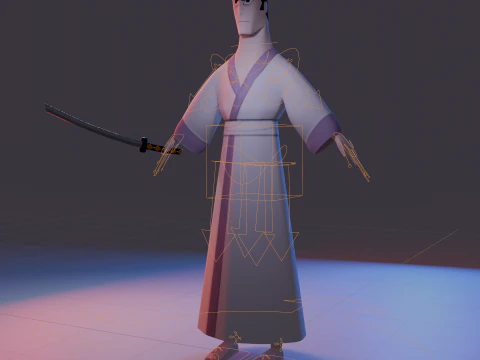 Samurai Jack Low Poly Game - Ready Rigged 3D Model
