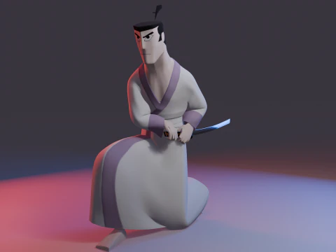 Samurai Jack Low Poly Game - Ready Rigged 3D Model