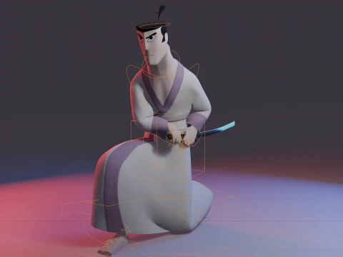 Samurai Jack Low Poly Game - Ready Rigged 3D Model