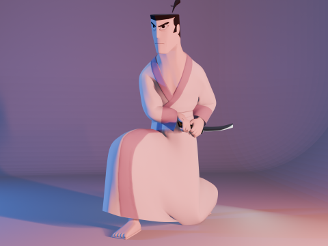 Samurai Jack Low Poly Game - Ready Rigged 3D Модель