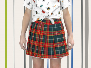 kid girls pleated skirt and t-shirt 3D 模型