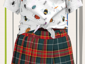 kid girls pleated skirt and t-shirt Modelo 3D