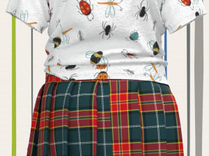 kid girls pleated skirt and t-shirt Modelo 3D