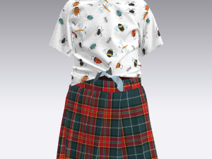 kid girls pleated skirt and t-shirt Modelo 3D