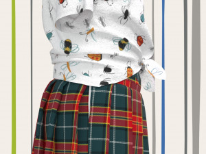 kid girls pleated skirt and t-shirt Modelo 3D