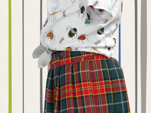 kid girls pleated skirt and t-shirt Modelo 3D