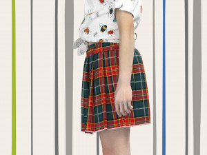 kid girls pleated skirt and t-shirt Modelo 3D