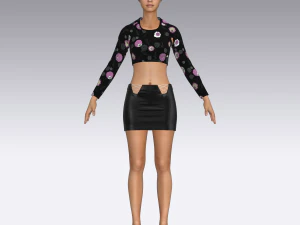 여성용 미니 스커트와 상의 3D 모델