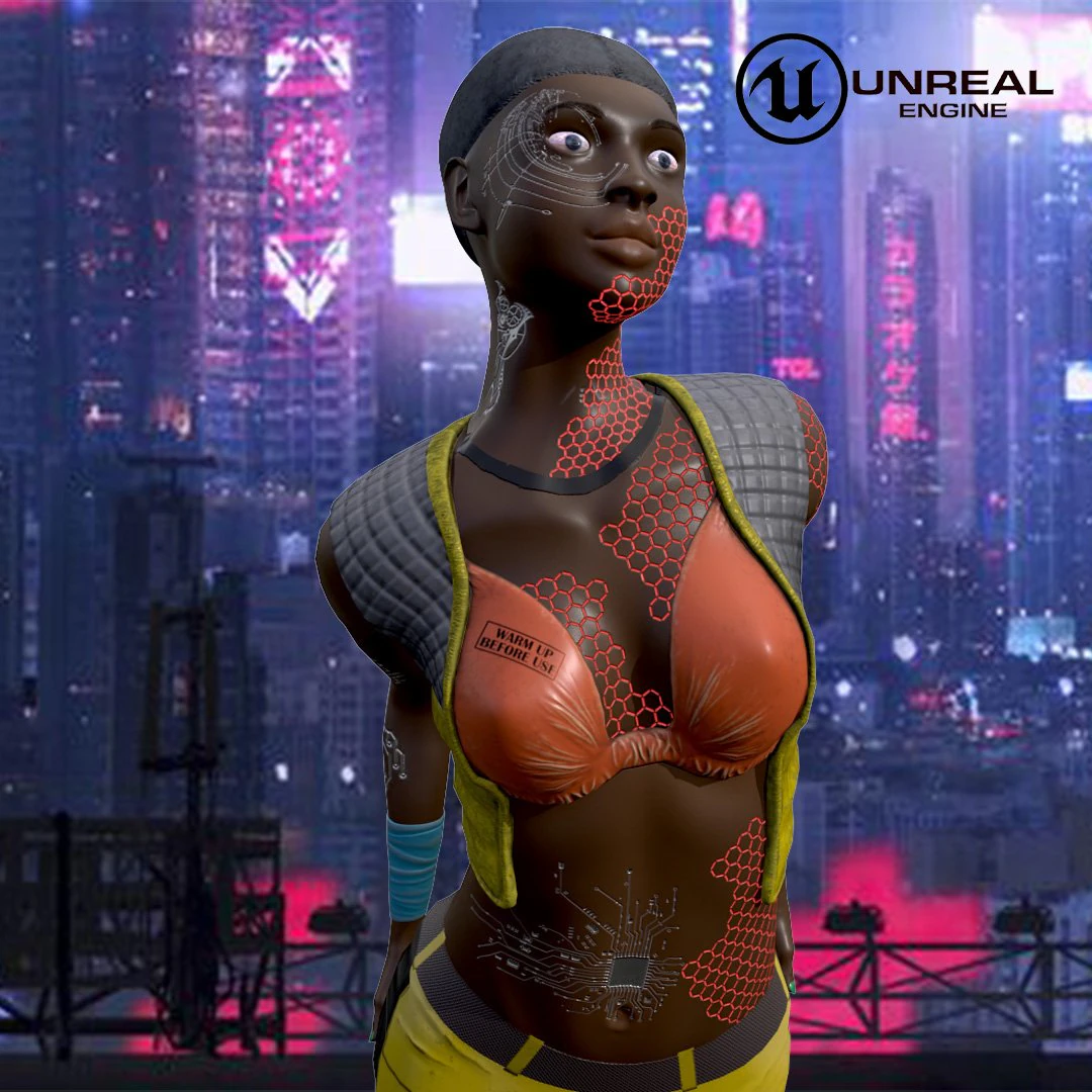Amelia Female character cyberpunk style Low-poly 3D Model .c4d .max .obj .3ds .fbx .stl .blend 