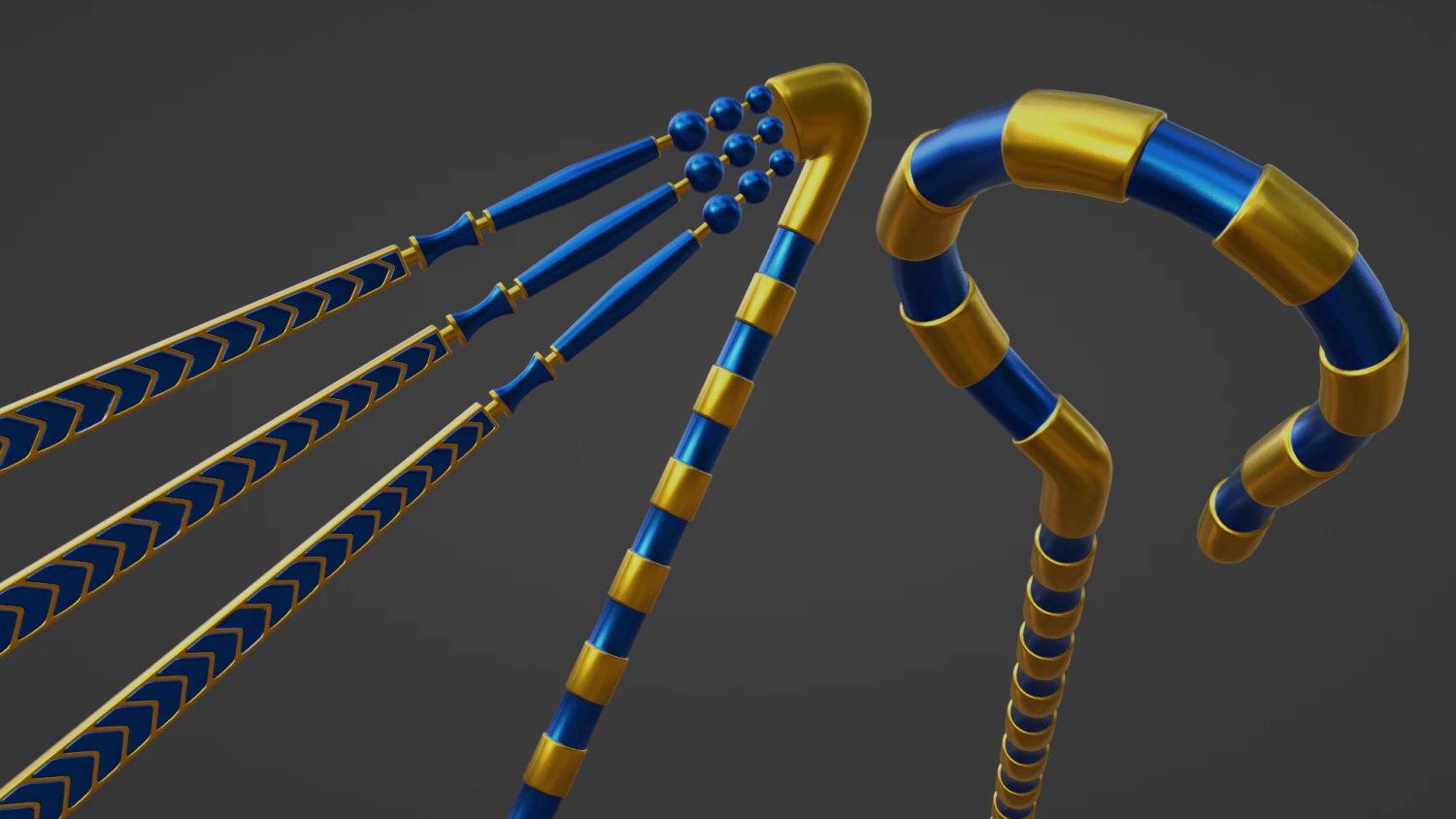 Egyptian Crook and Flail 3D Model .c4d .max .obj .3ds .fbx .stl .blend 