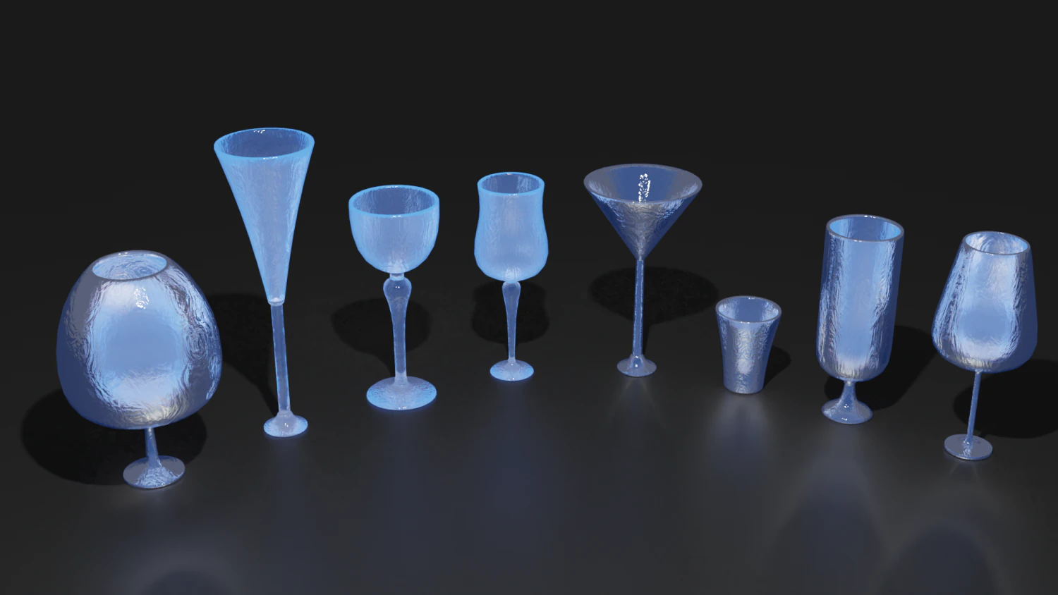 Crystal Drinking Glasses 3D Model .c4d .max .obj .3ds .fbx .stl .blend 
