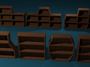 Seven Wooden Bookshelves 3D Model