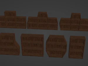 Seven Wooden Bookshelves 3D Model