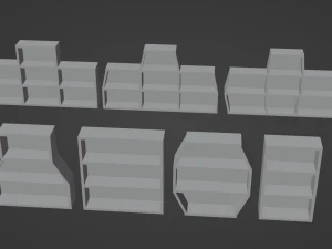 Seven Wooden Bookshelves 3D Model