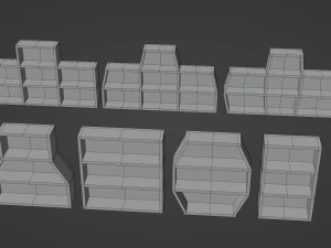 Seven Wooden Bookshelves 3D Model