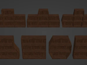 Seven Wooden Bookshelves 3D Model