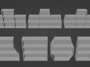 Seven Wooden Bookshelves 3D Model