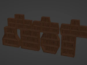 Seven Wooden Bookshelves 3D Model