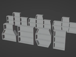 Seven Wooden Bookshelves 3D Model