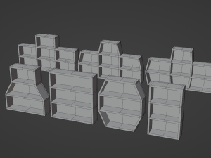 Seven Wooden Bookshelves 3D मॉडल