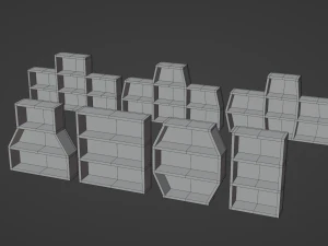 Seven Wooden Bookshelves 3D Model