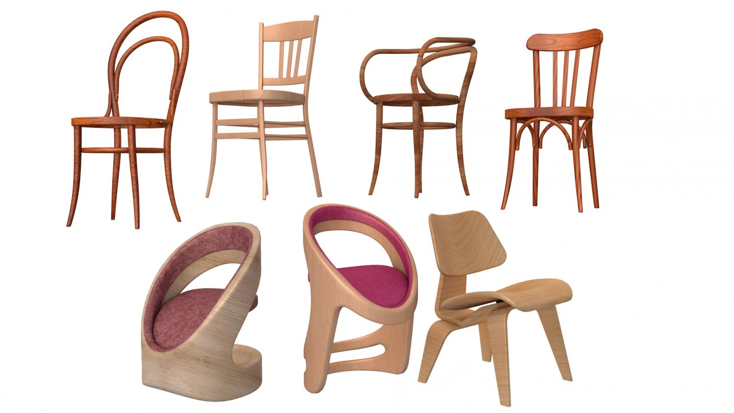 chair collection 3D Model .c4d .max .obj .3ds .fbx .stl .blend 