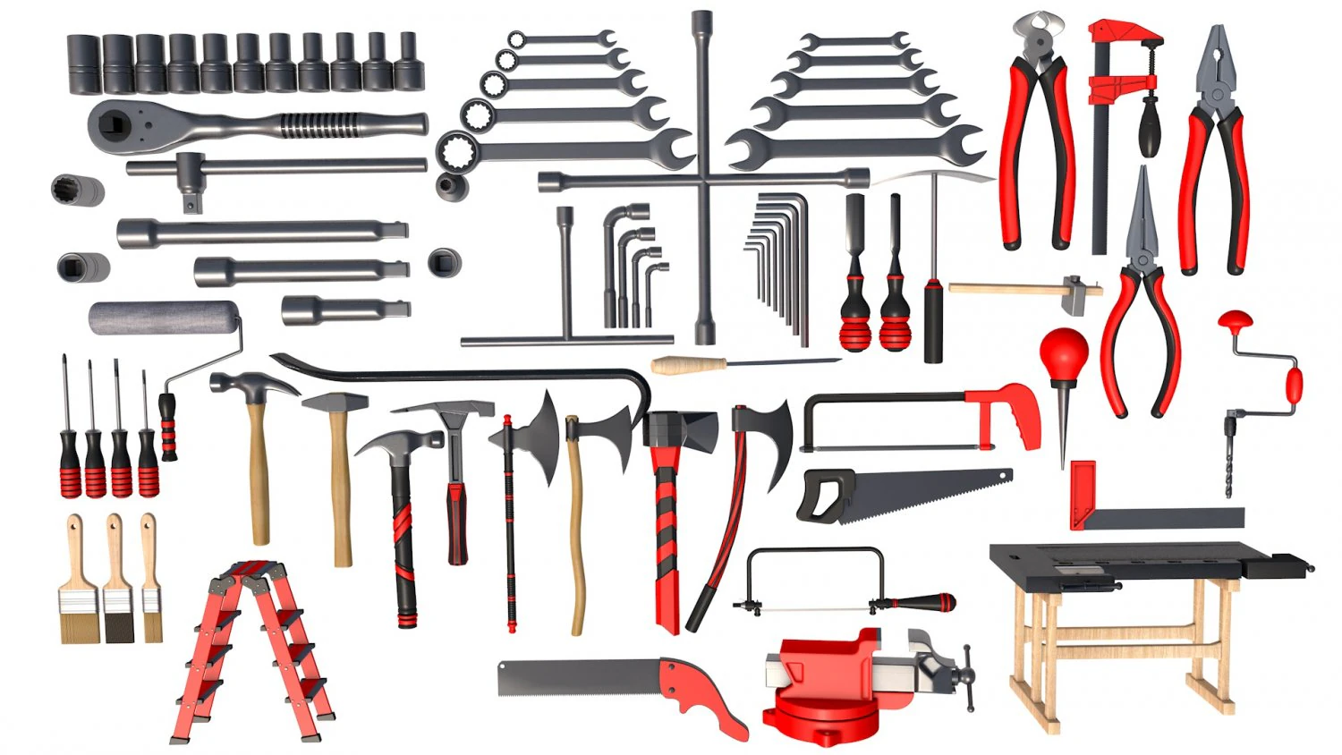 tools new - hand tools-garage tools 3D Model .c4d .max .obj .3ds .fbx .stl .blend 