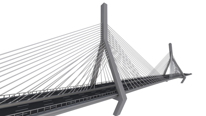 Zakim Bunker Hill Memorial Bridge 3D Model .c4d .max .obj .3ds .fbx .stl .blend