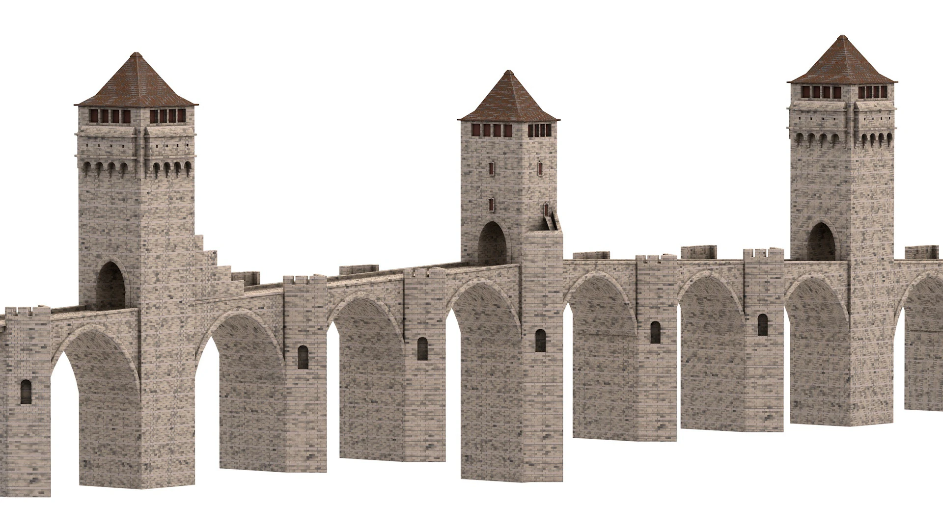 Pont Valentre Bridge 3D Model .c4d .max .obj .3ds .fbx .stl .blend