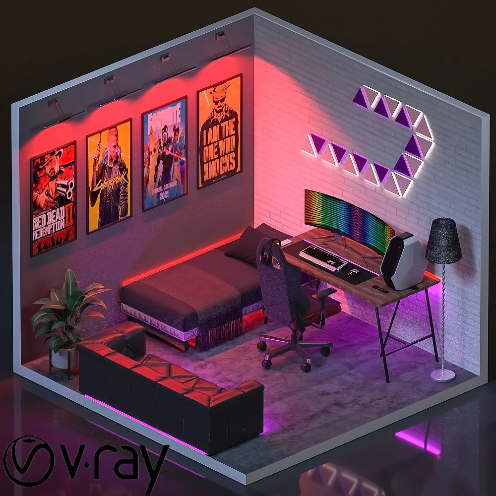 gaming room 3D Model .c4d .max .obj .3ds .fbx .stl .blend 