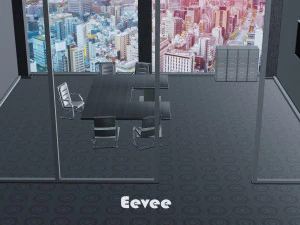 office with table and chairs low-poly 3D Model