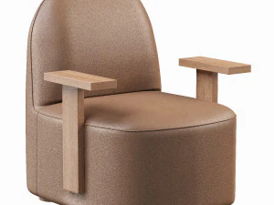 Kursi Santai Polar Standar Baru Karimoku dengan Lengan OAK MURNI Model 3D