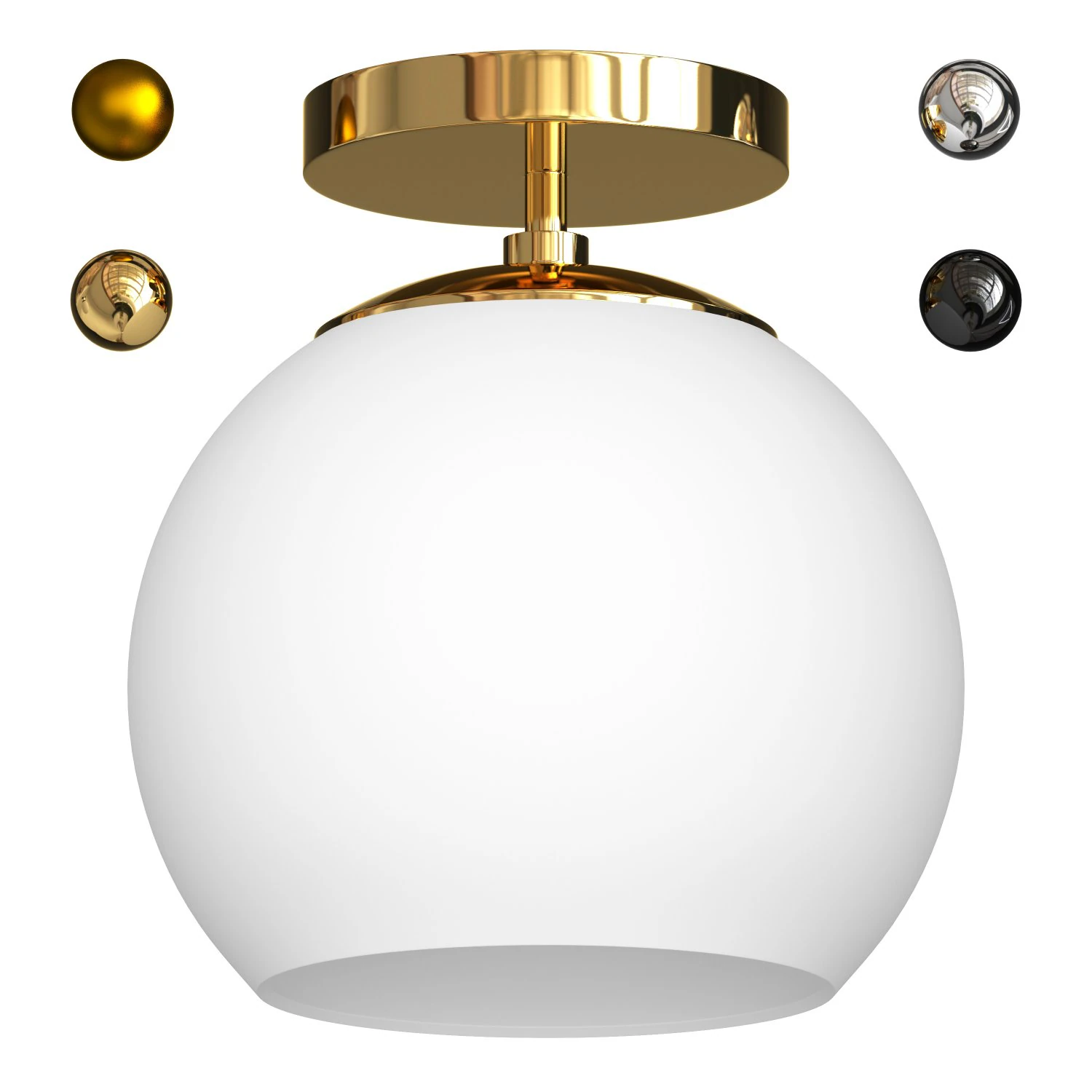 Wide Semi Flush Mount with Glass Shade in Brass White Milk 3D Model .c4d .max .obj .3ds .fbx .stl .blend 