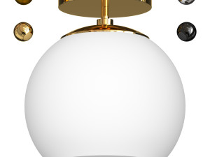 Wide Semi Flush Mount with Glass Shade in Brass White Milk 3Dモデル
