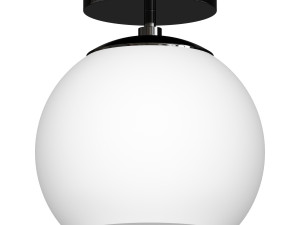 Wide Semi Flush Mount with Glass Shade in Brass White Milk Model 3D