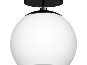 Wide Semi Flush Mount with Glass Shade in Brass White Milk 3D Model
