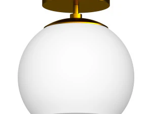 Wide Semi Flush Mount with Glass Shade in Brass White Milk 3D Model