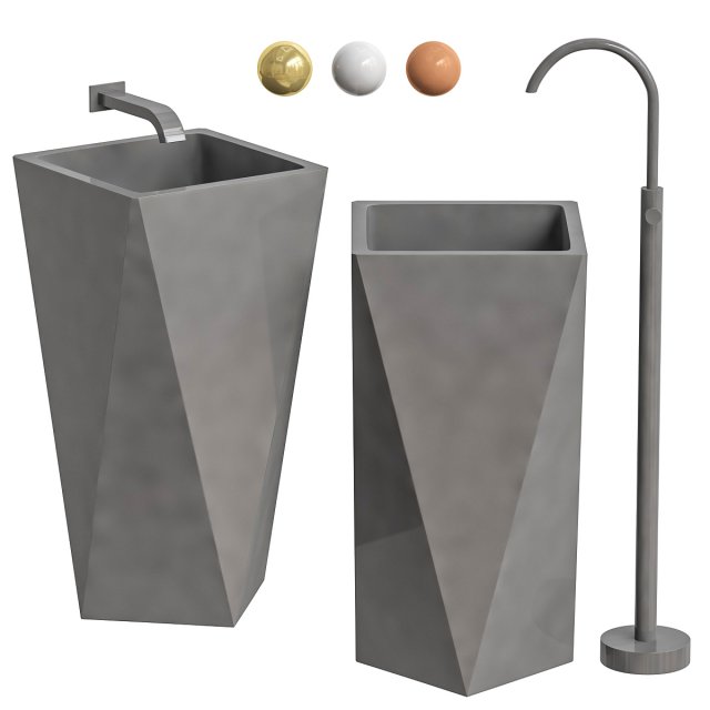 Contemporary Bathroom Sink with Pop-Up Drain Metal Rectangular Pedestal Sink 3D Model .c4d .max .obj .3ds .fbx .stl .blend 