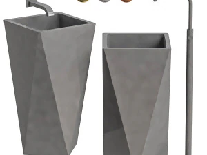 Pia de banheiro contempor&acirc;nea com pia de pedestal retangular de metal com dreno pop-up Modelo 3D