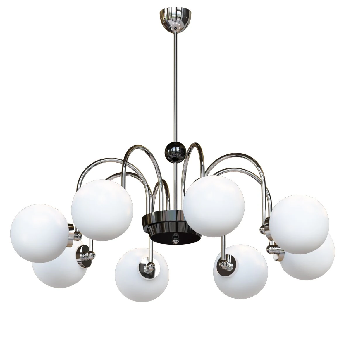 Modern Chrome Chandelier with White Glass Shade and Adjustable Hanging Length 3D Model .c4d .max .obj .3ds .fbx .stl .blend 