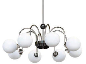 Moderne chromen kroonluchter met witte glazen kap en verstelbare ophanglengte 3D Model