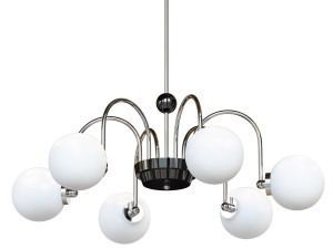 Modern Chrome Chandelier with White Glass Shade and Adjustable Hanging Length 3D 模型
