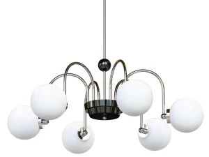 Modern Chrome Chandelier with White Glass Shade and Adjustable Hanging Length 3D Model