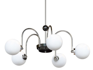 Modern Chrome Chandelier with White Glass Shade and Adjustable Hanging Length 3D 模型