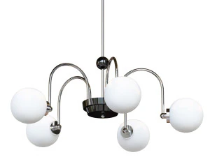 Modern Chrome Chandelier with White Glass Shade and Adjustable Hanging Length 3D Model