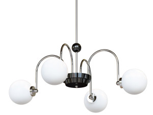 Modern Chrome Chandelier with White Glass Shade and Adjustable Hanging Length 3D 模型