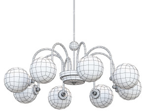 Modern Chrome Chandelier with White Glass Shade and Adjustable Hanging Length 3D 模型