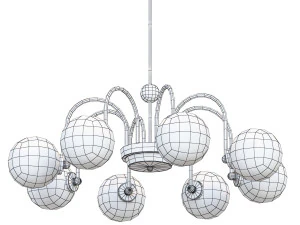 Modern Chrome Chandelier with White Glass Shade and Adjustable Hanging Length 3D Model
