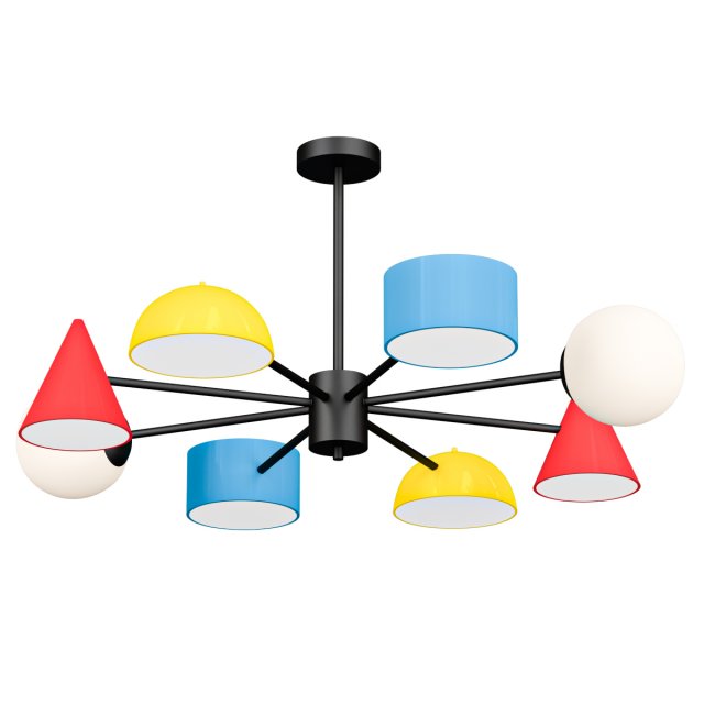 Modern Red Geometric Chandelier with White Glass Shades and Round Canopy Modello 3D .c4d .max .obj .3ds .fbx .stl .blend 